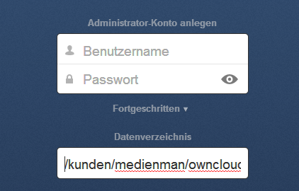 Installationsbildschirm von Owncloud