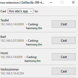 FX-Cast Cast-Gerät auswählen
