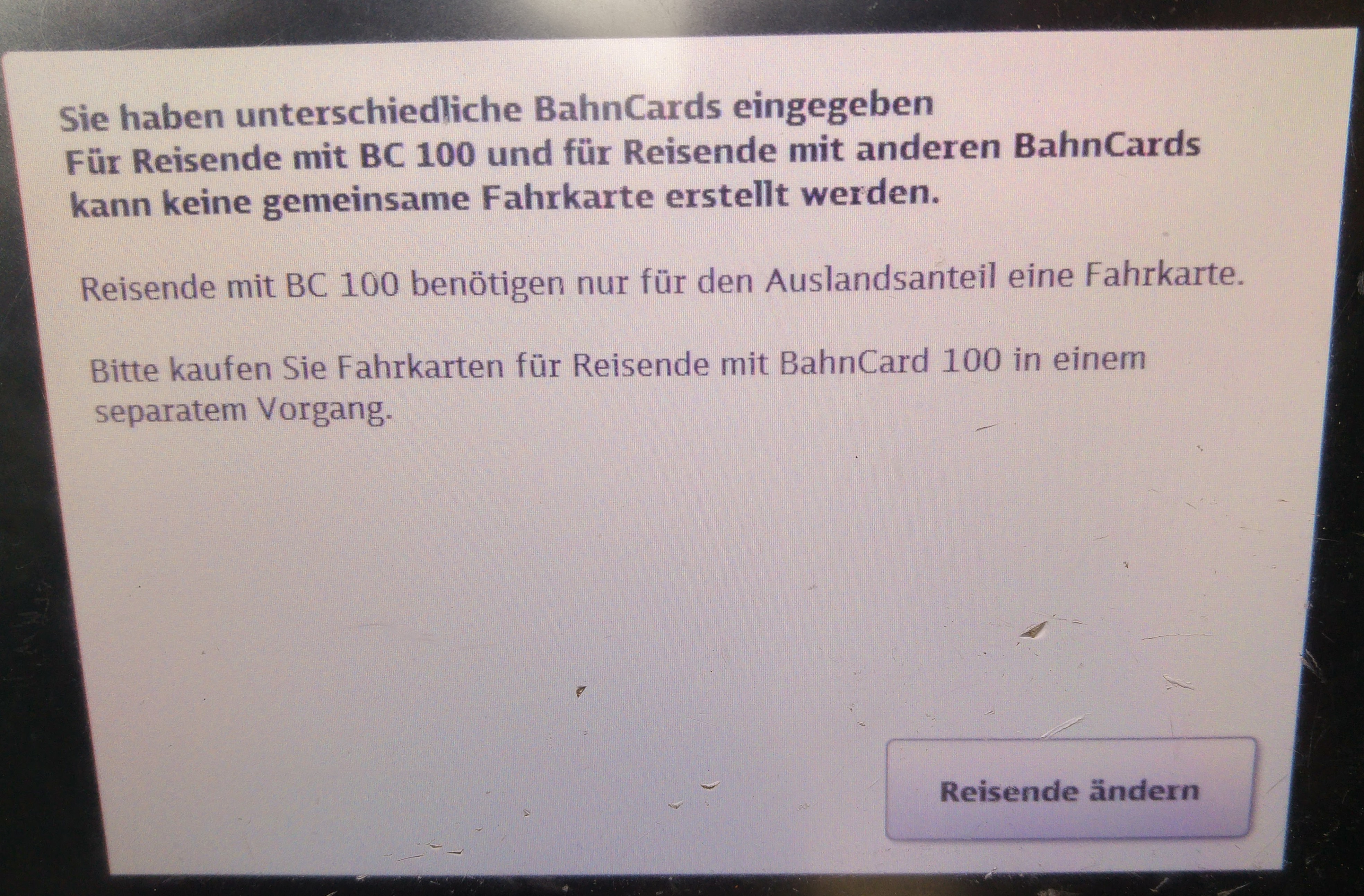 Keine Mischung von BahnCards bitte! Keine Mischung von BahnCards bitte!