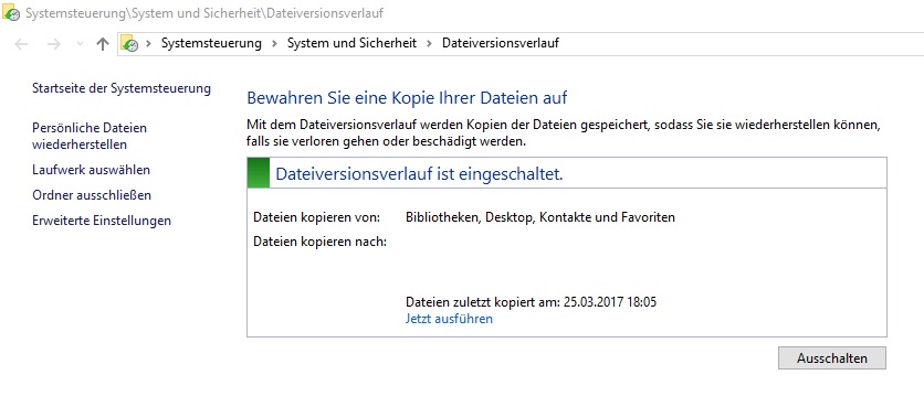 Hier ist dann wieder der bekannte Dialog zum Einrichten der Backupplatte.