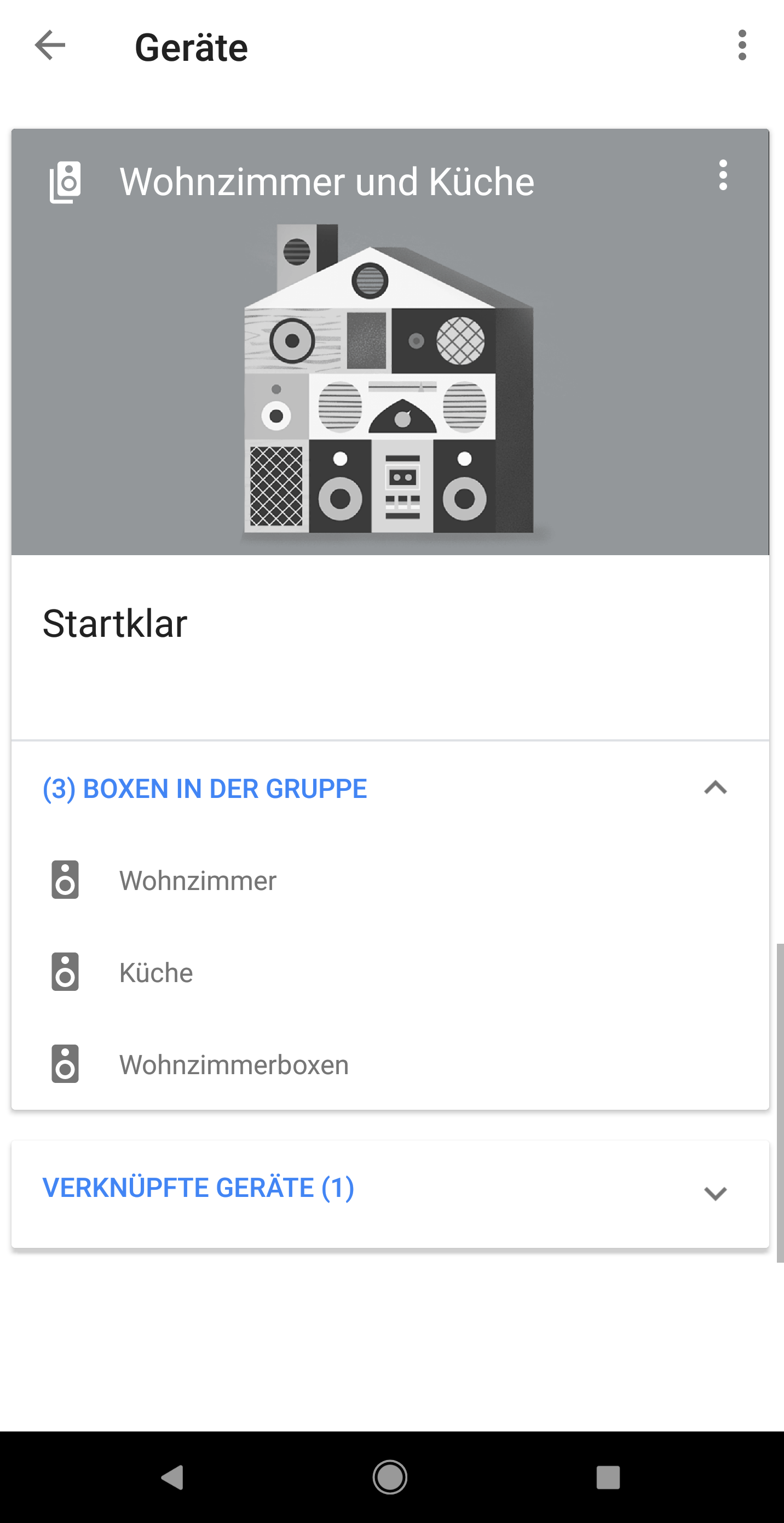 Google Home. Fertig eingerichtete Gruppe in der Übersicht