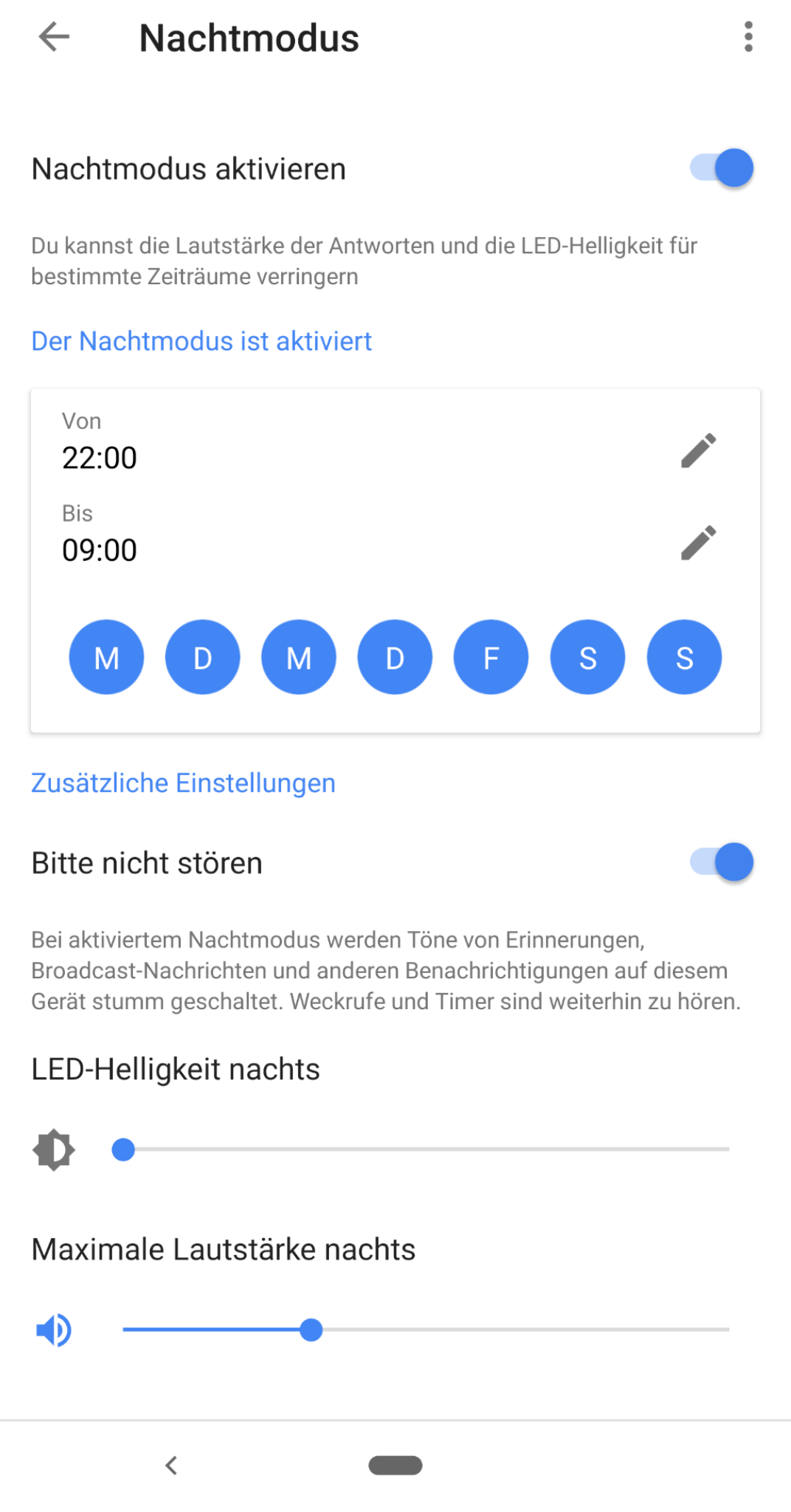Nachtmodus für ein Google Home-Gerät einstellen