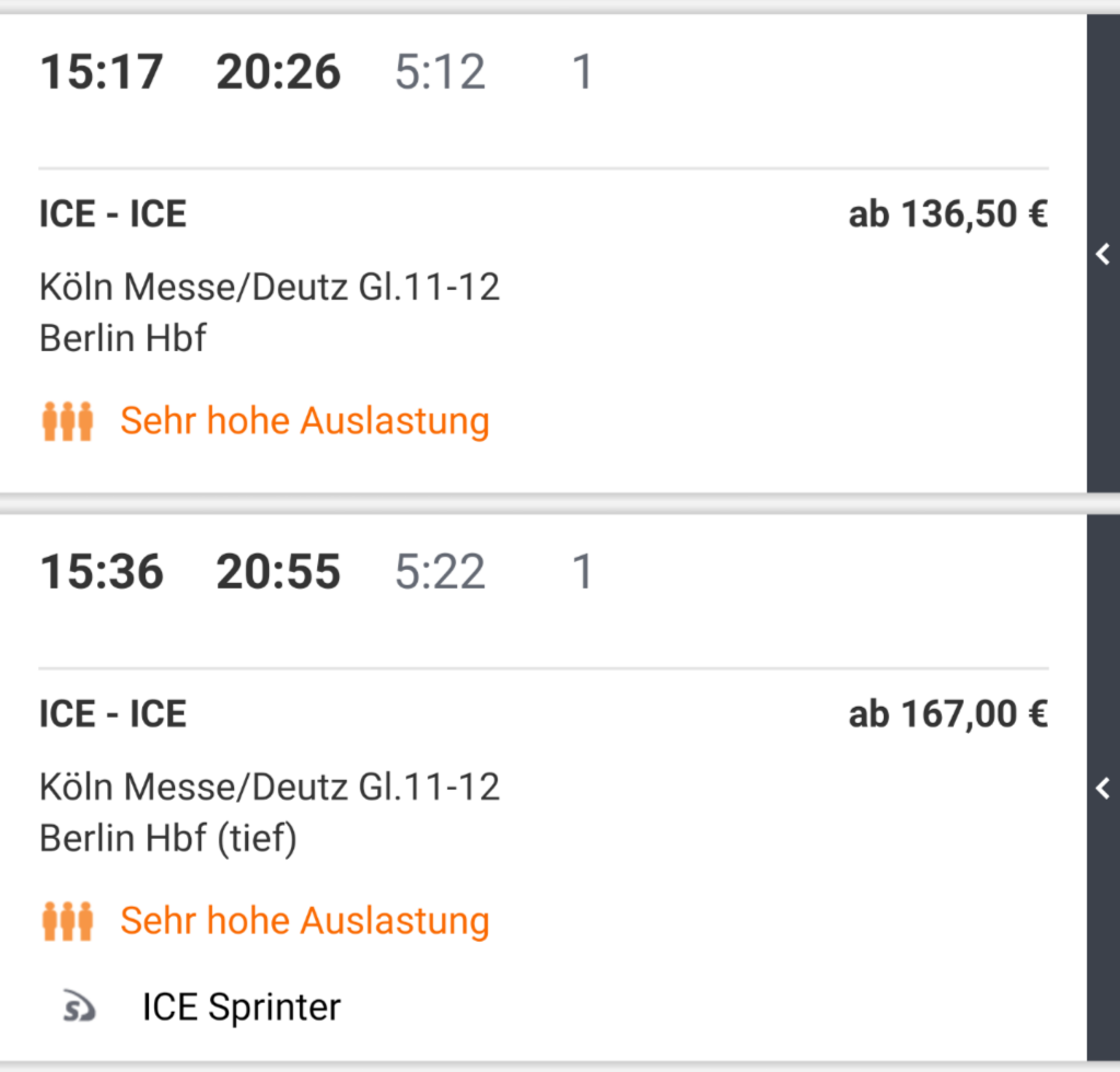Auslastungsanzeige im DB-Navigator